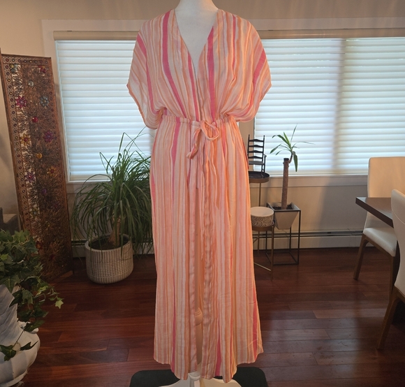 NWT Striped Beach Swim Maxi Dress Cover Up Pink Orange White XXL - Picture 1 of 11